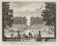 KG 06238
<br/>
't Gezigt van de Plaats, voor t Huys na de Stallen..
<br/>
<em>Moucheron, Isaac de (1667-1744)</em>